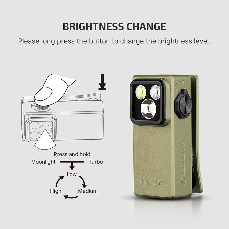 OLIGHT Oclip Ultra EDC Flashlight Clip-on Light, 530 Lumens Rechargeable with Type-C Charging, Combines Floodlight, Spotlight and UV, Triple Magnetic Lights for Inspection and Work (Olive Green) - Image 5